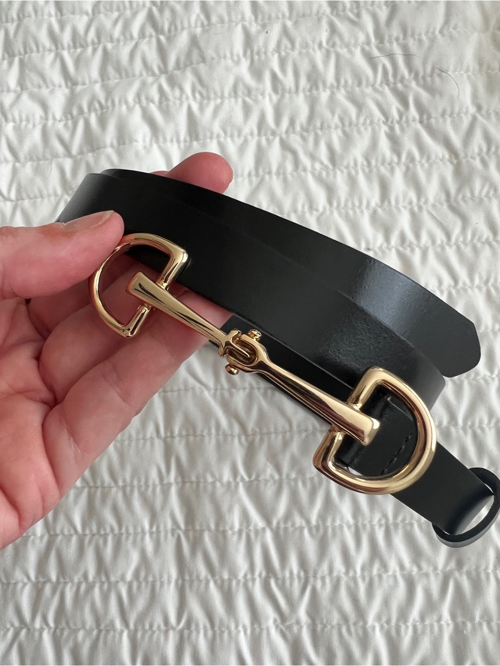 Zara Black Leather Horsebit Belt with Gold Hardware